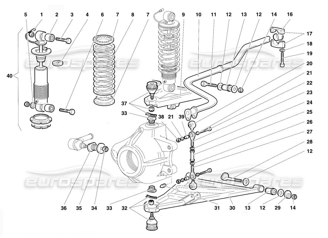 lamborghini diablo vt (1994) vorderradaufhängung teilediagramm