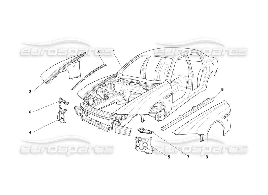 maserati qtp. (2006) 4.2 vordere äußere strukturen und karosserie teilediagramm