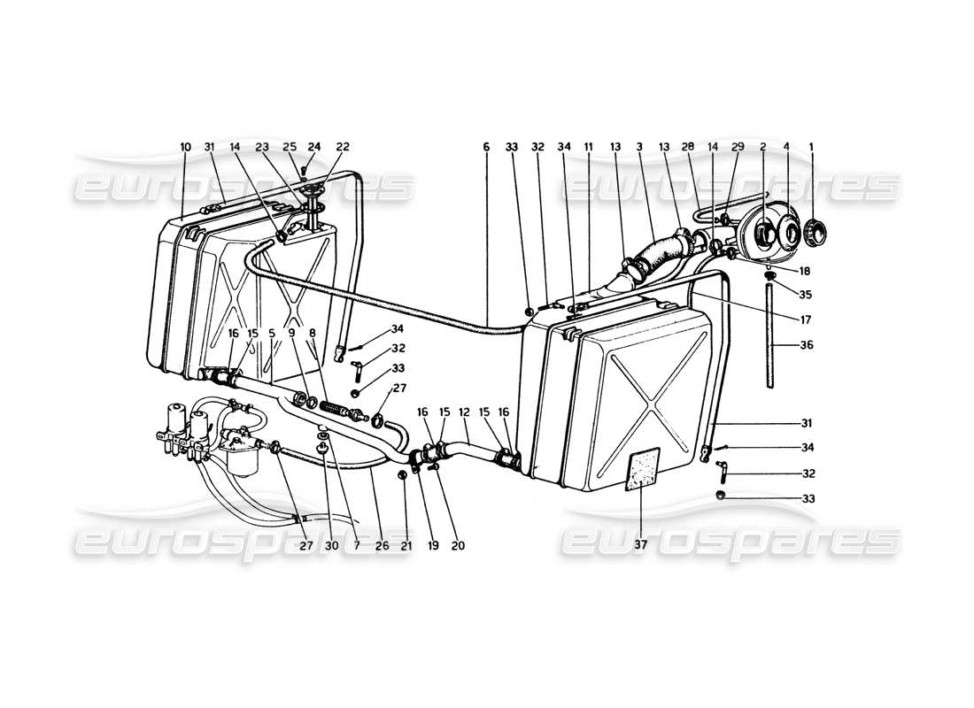 ferrari 365 gt4 berlinetta boxer kraftstofftanks und rohre teilediagramm