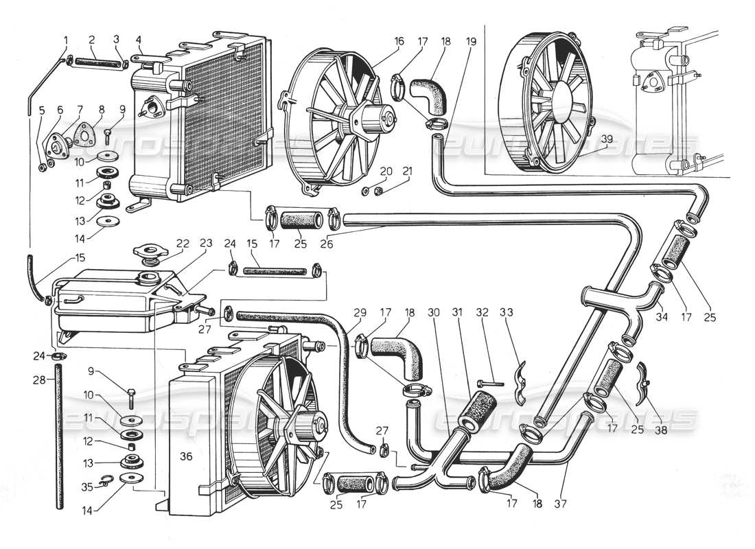 lamborghini countach 5000 qv (1985) kühler und kühlmittelsystem teilediagramm