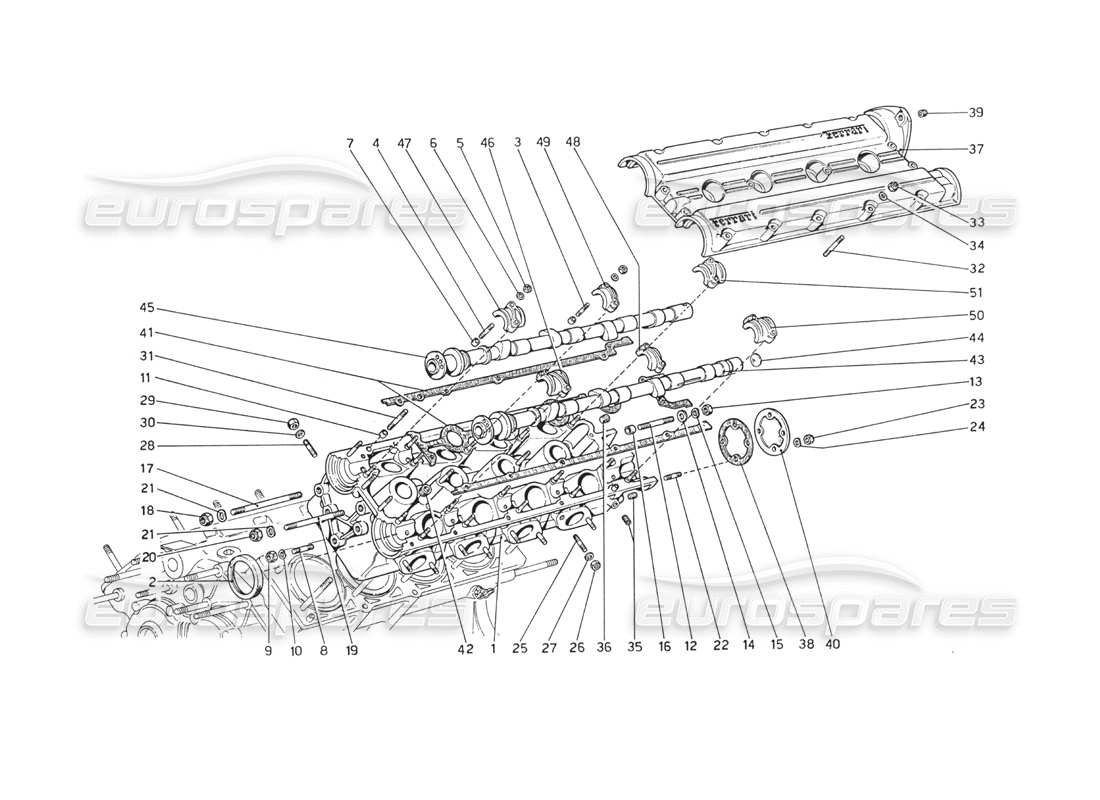 ferrari 208 gt4 dino (1975) zylinderkopf (links) teilediagramm