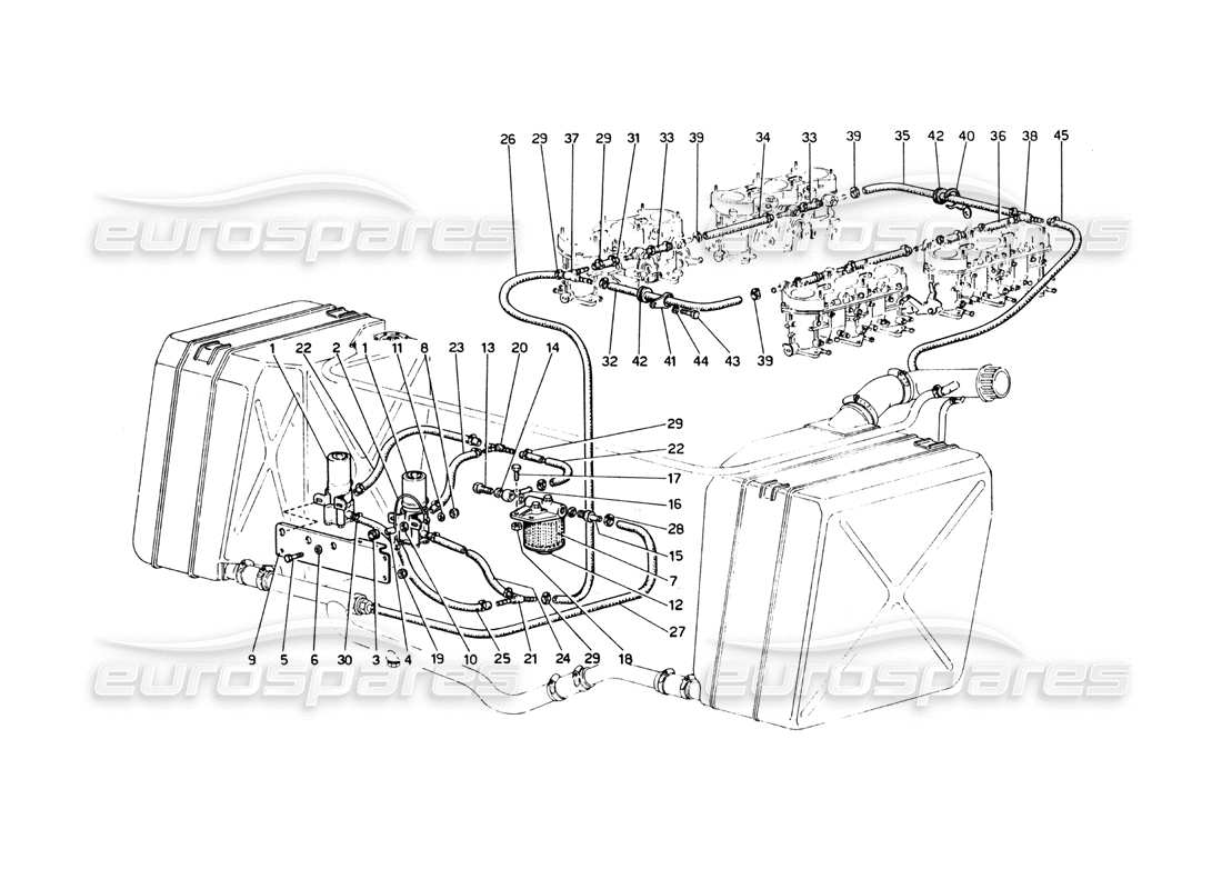 ferrari 365 gt4 berlinetta boxer kraftstoffpumpen und -leitungen teilediagramm