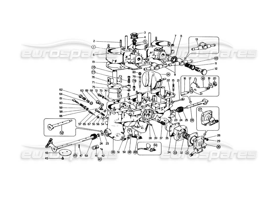 ferrari 365 gt4 berlinetta boxer weber-vergaser (40 if 3c 1-2-3-4) teilediagramm