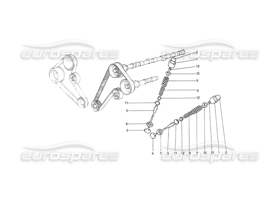 ferrari 208 gt4 dino (1975) zeitsteuerungssystem – stößel teilediagramm