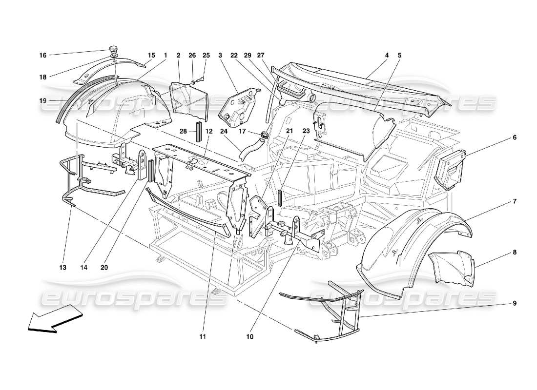 ferrari 456 gt/gta teilediagramm für frontstrukturen und -komponenten