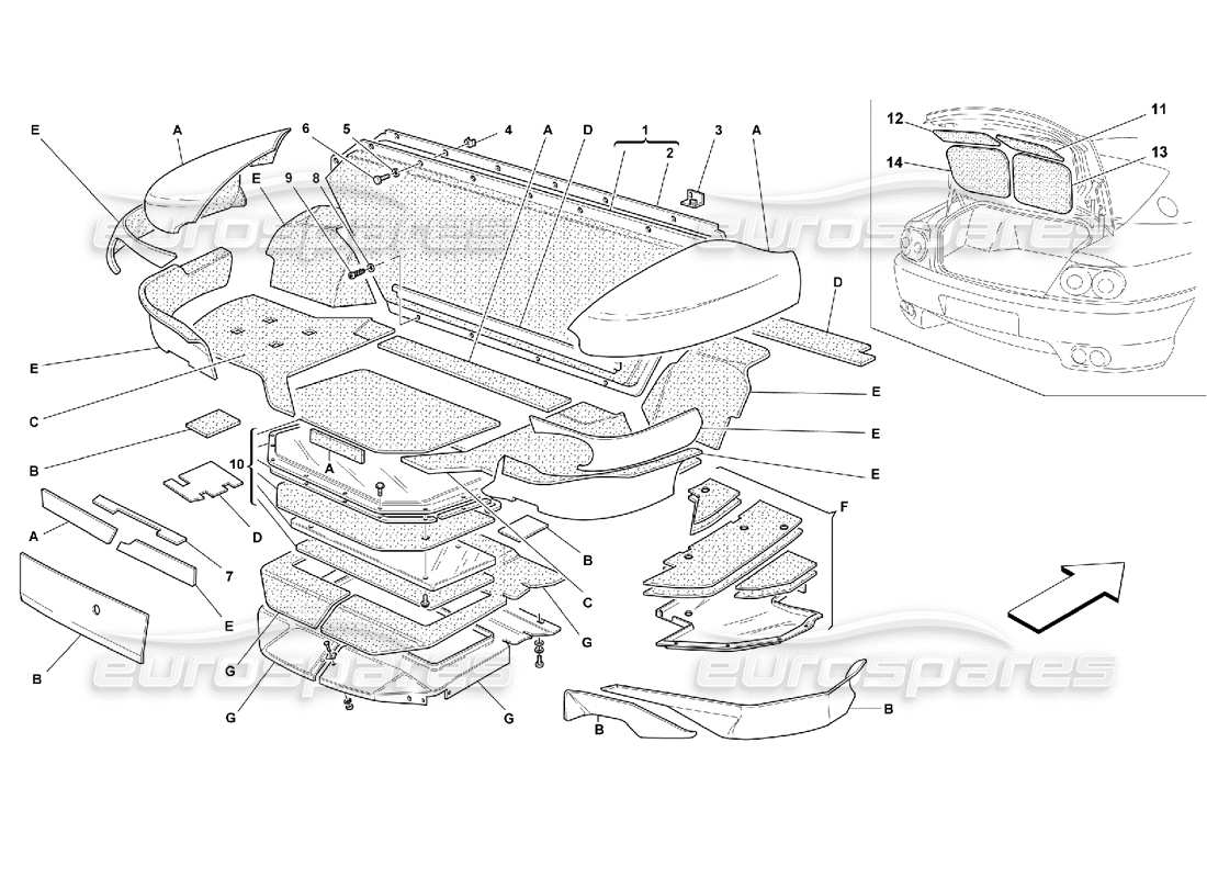 ferrari 456 gt/gta isolierungen der kofferraumhaube – gültig für 456 gta teilediagramm