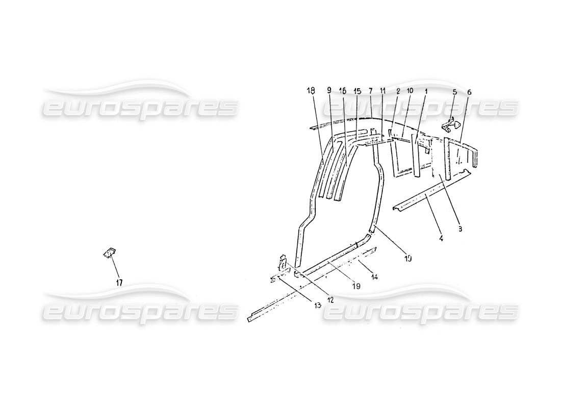 ferrari 365 gt 2+2 (coachwork) teilediagramm für zierleiste der hinteren seitenscheibe und türdichtungen
