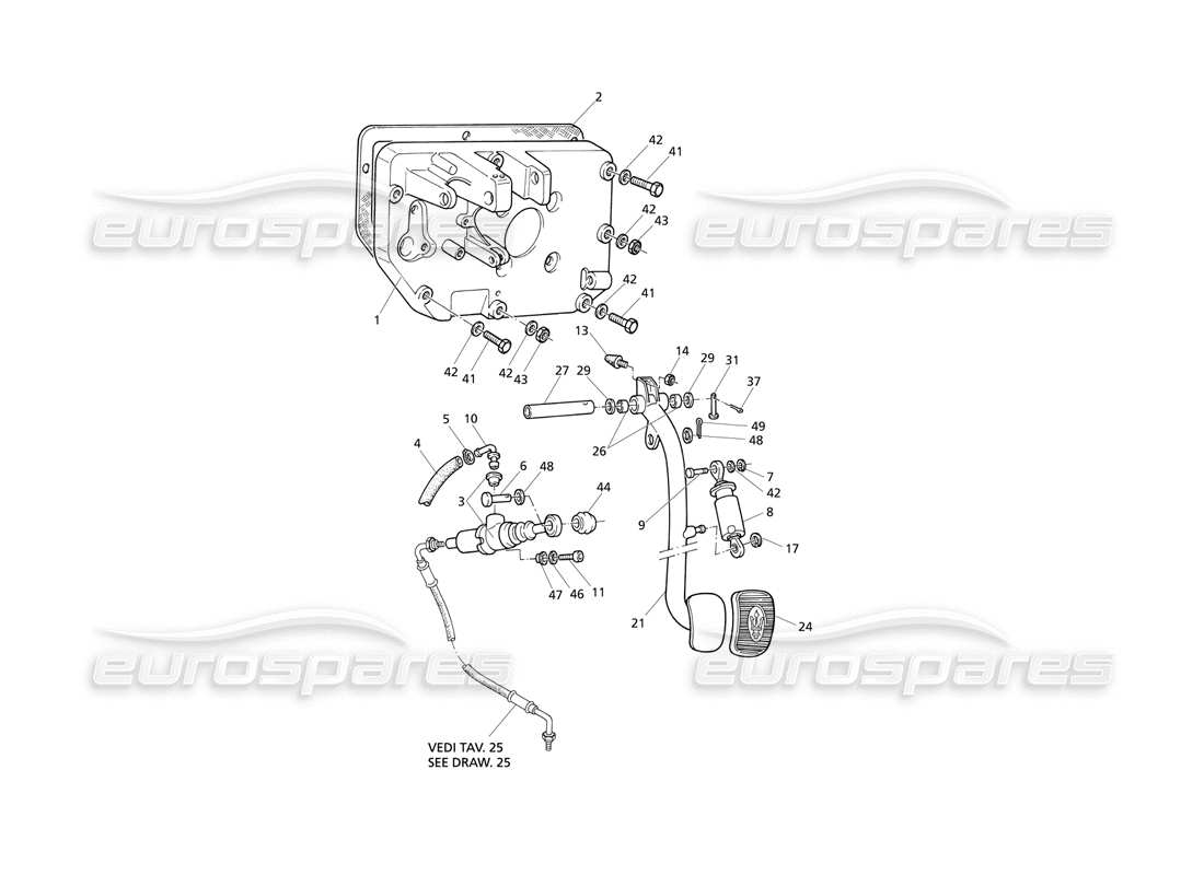 maserati qtp v8 evoluzione kupplung teilediagramm für pedal und pumpenpedalunterstützung (linksantrieb).