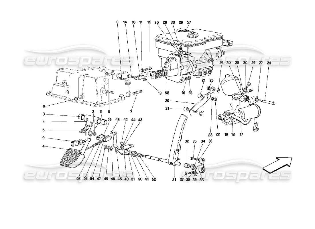 ferrari mondial 3.4 t coupe/cabrio gaspedal und bremshydrauliksystem - gültig für gd-teilediagramm