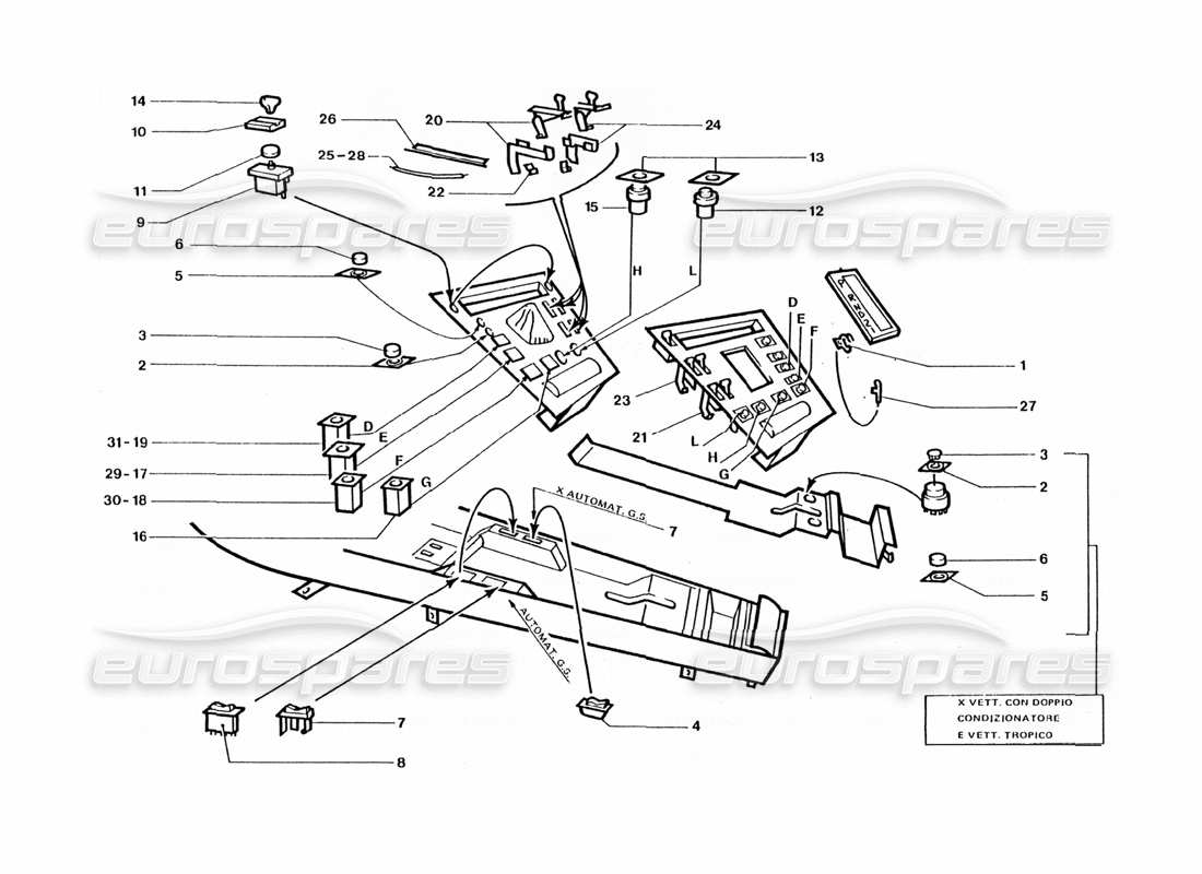 ferrari 400 gt / 400i (coachwork) schalter der inneren mittelkonsole teilediagramm