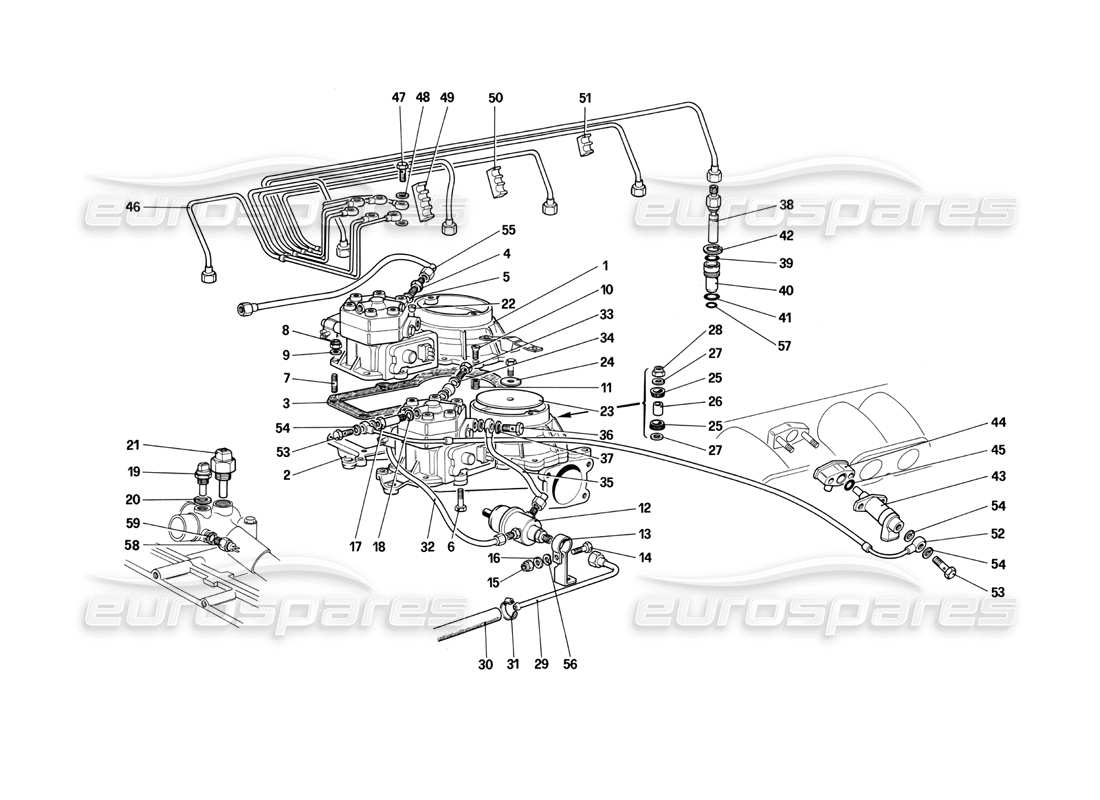 ferrari testarossa (1990) kraftstoffverteilerleitungen – ke – jetronic system teilediagramm