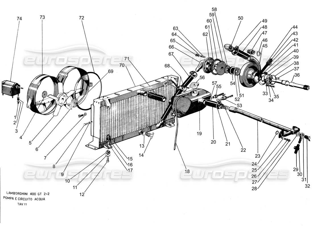 lamborghini 400 gt wasserpumpe teilediagramm