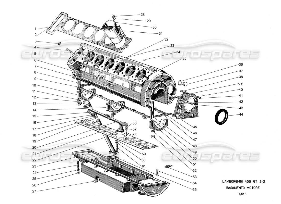 lamborghini 400 gt kurbelgehäuse-teilediagramm