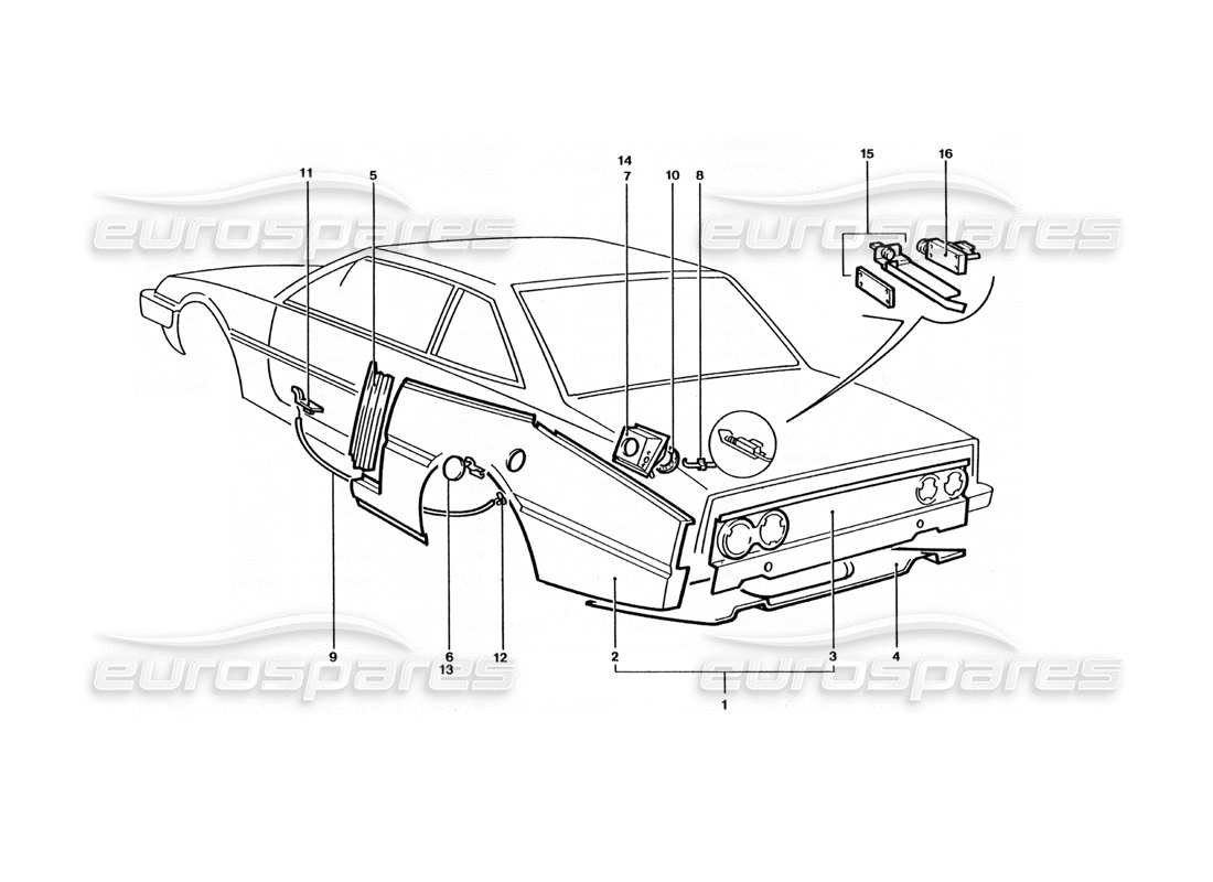 ferrari 400 gt / 400i (coachwork) teilediagramm für hintere karosserieteile