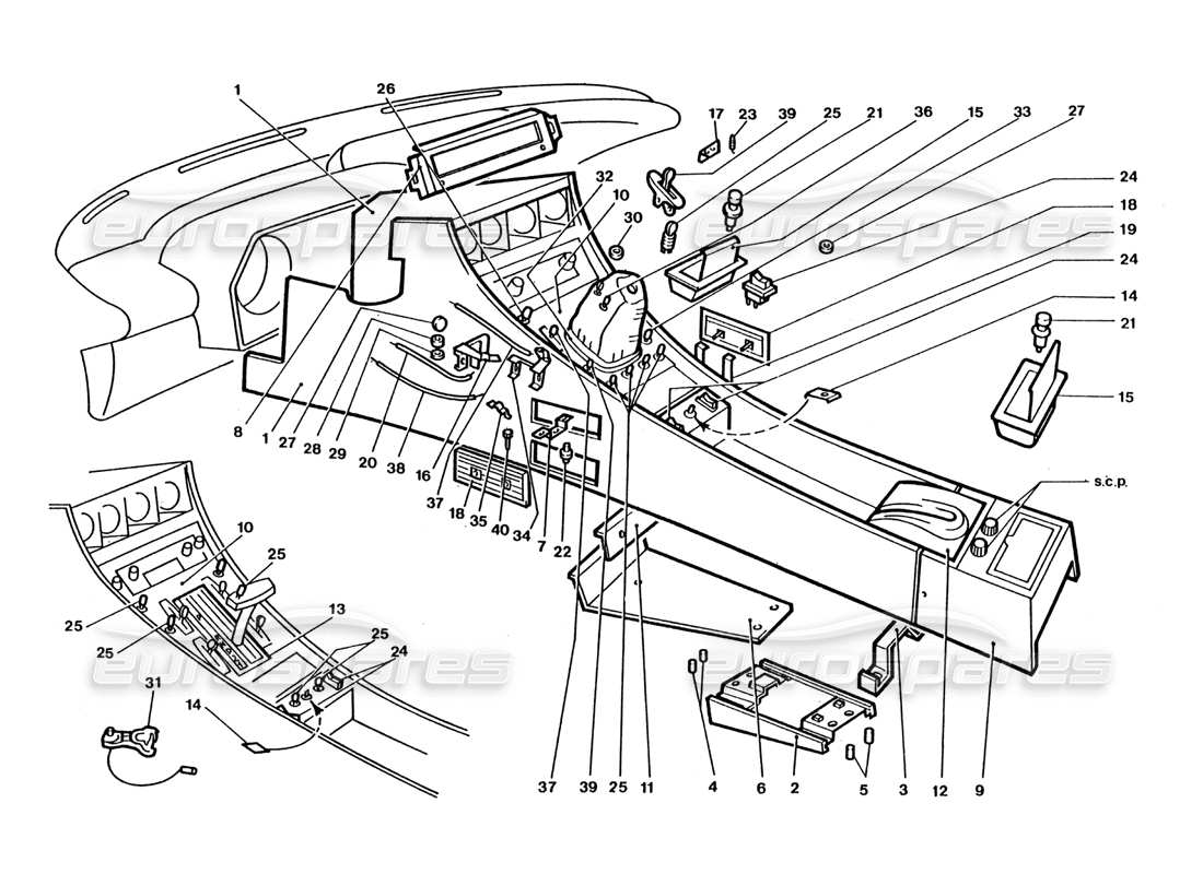 ferrari 400 gt / 400i (coachwork) teilediagramm für innere schalter und verkleidungen