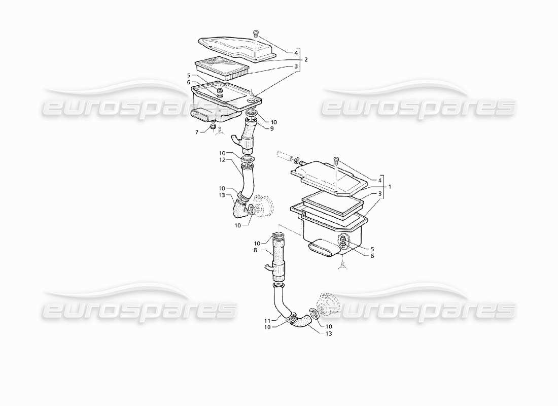 maserati qtp v8 (1998) teilediagramm für luftfilter und kanäle