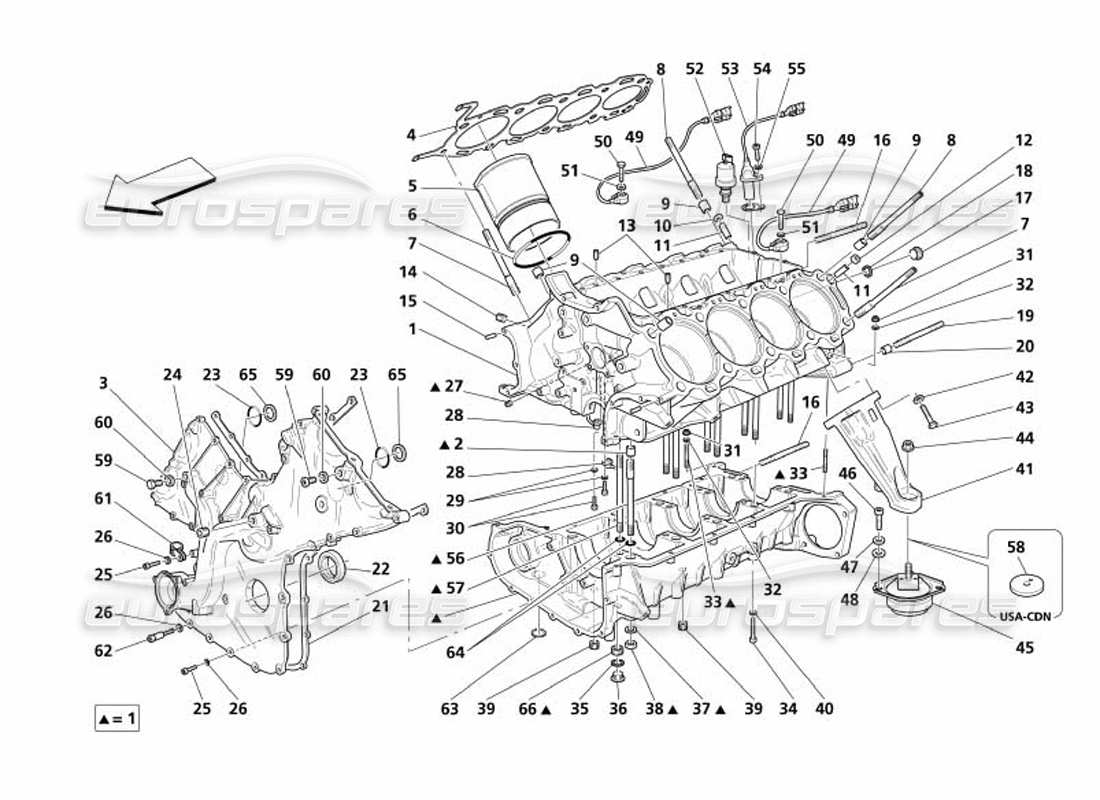 maserati 4200 spyder (2005) kurbelgehäuse-teilediagramm