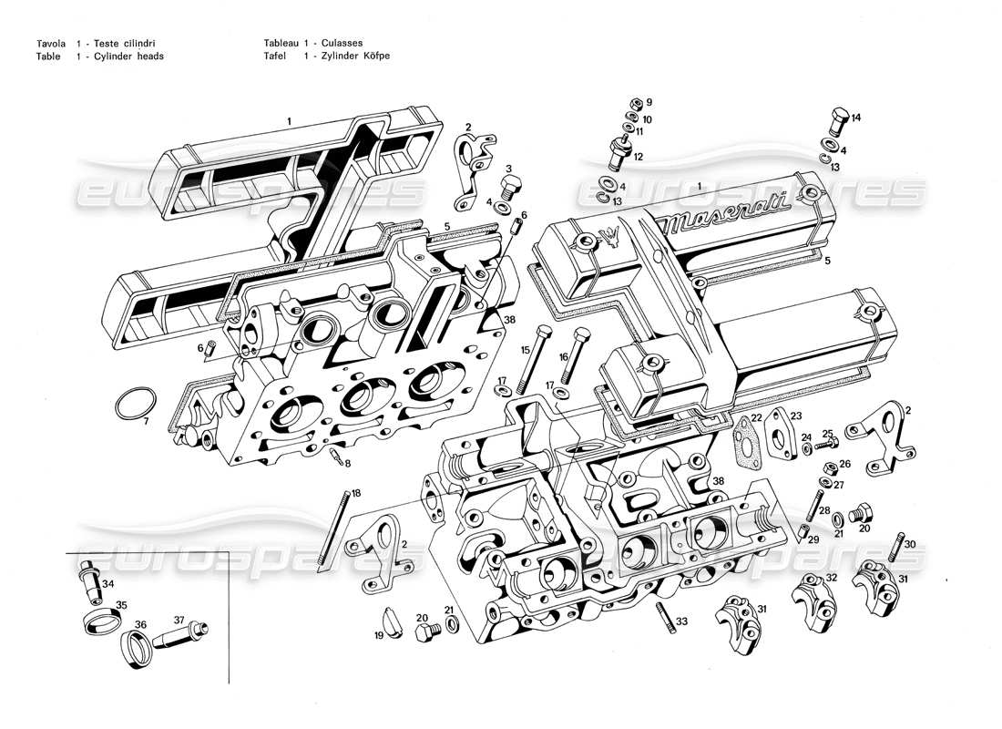 maserati merak 3.0 zylinderkopf-teilediagramm