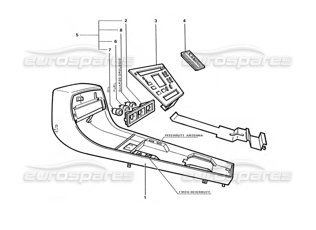 ferrari 400 gt / 400i (coachwork) teilediagramm für innere mittelkonsolenverkleidungen