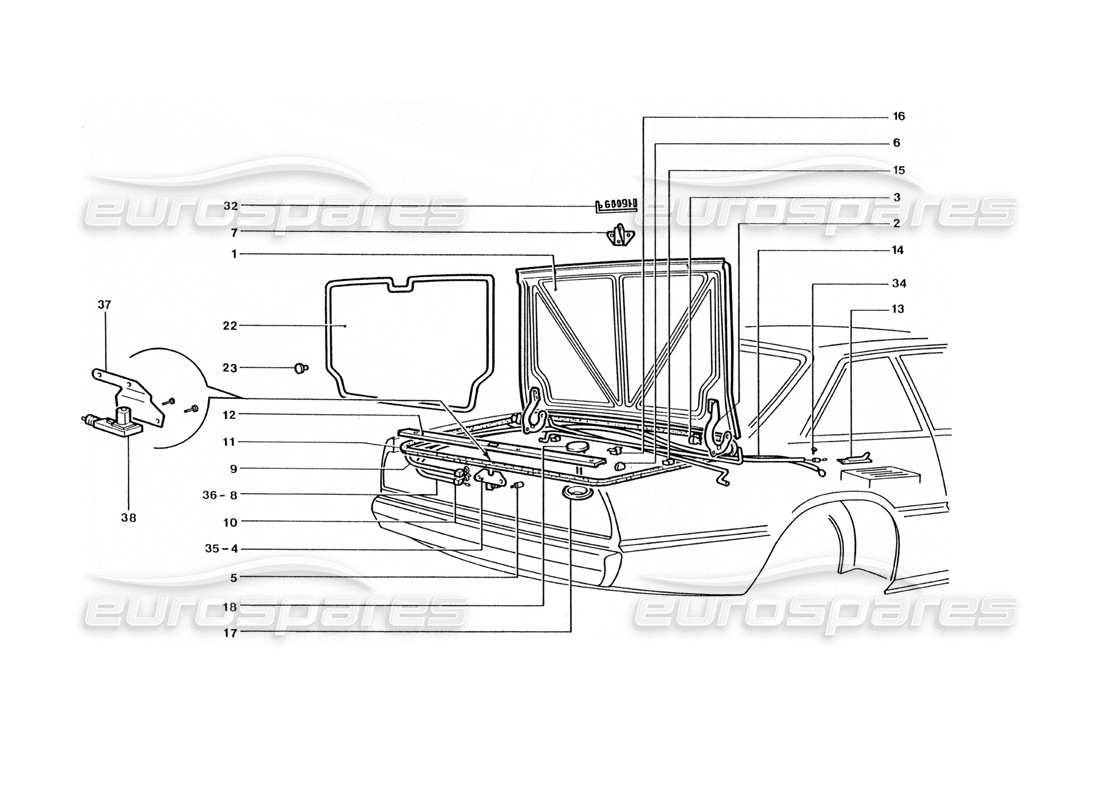 ferrari 400 gt / 400i (coachwork) teilediagramm des kofferraumdeckels