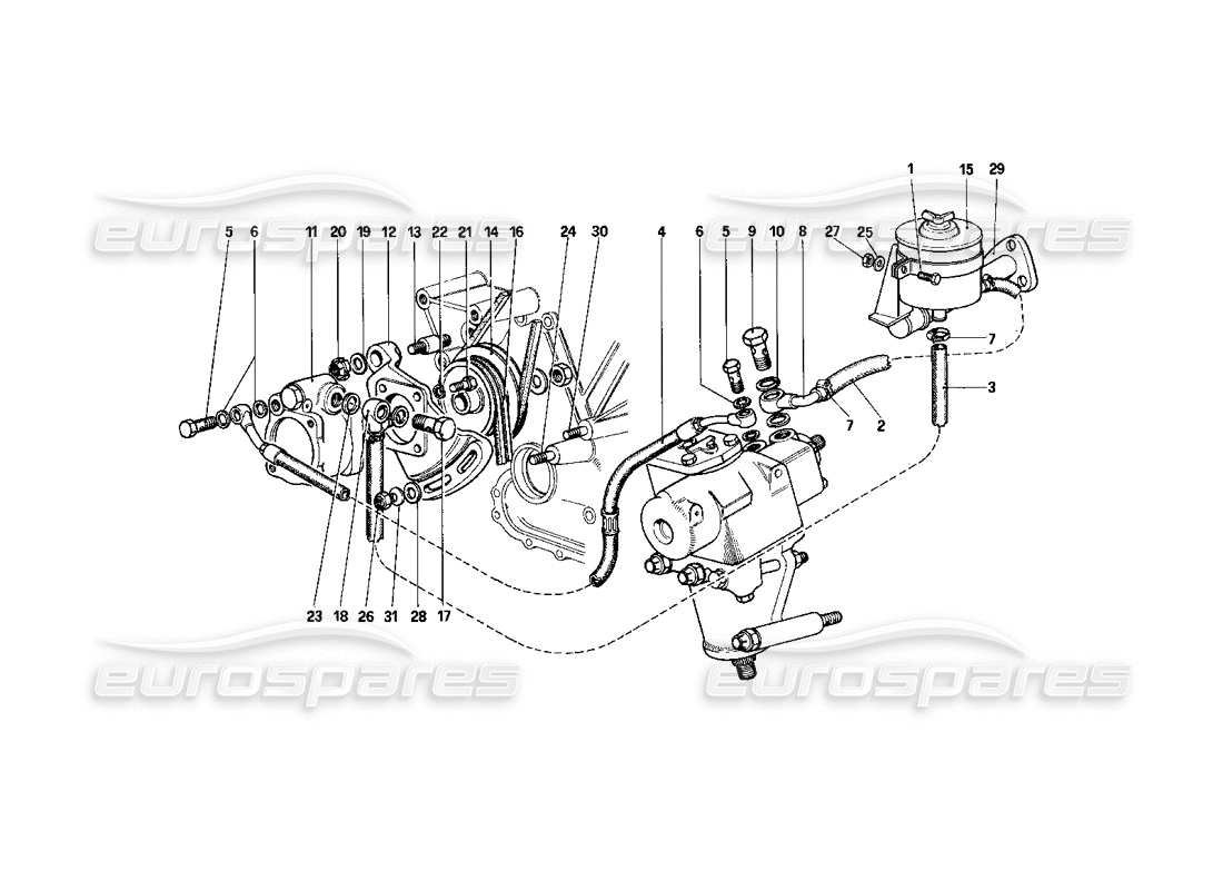 ferrari 400i (1983 mechanical) teilediagramm des hydraulischen lenksystems