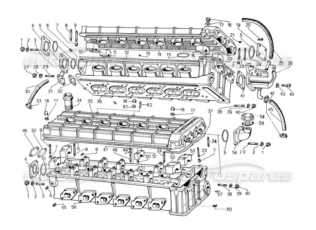 lamborghini countach 5000 qvi (1989) zylinderkopf-teilediagramm