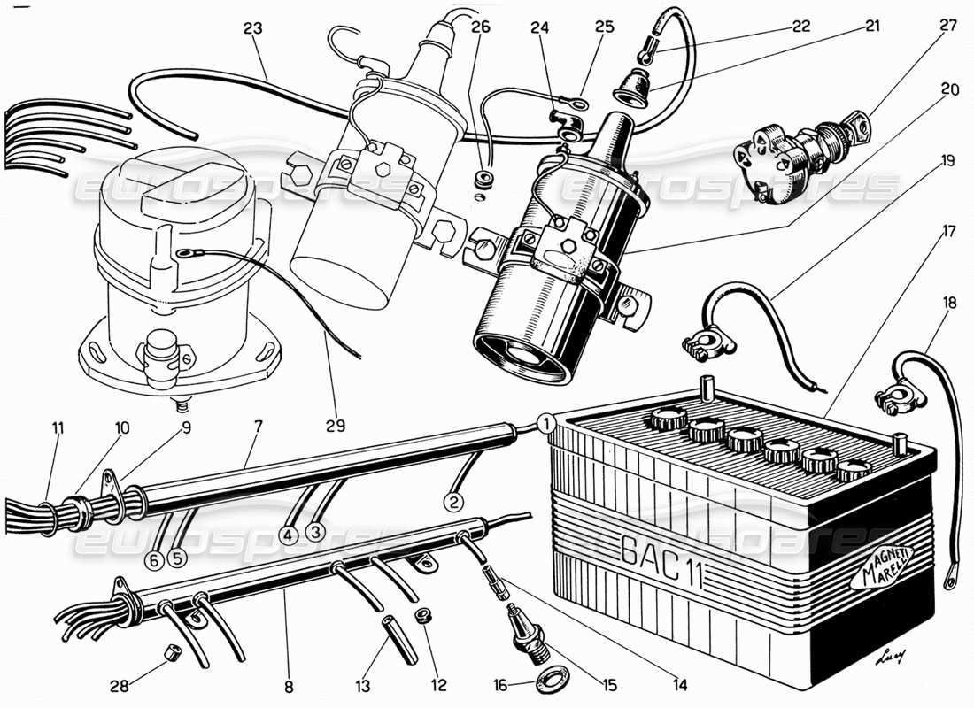 ferrari 330 gt 2+2 verkabelung - zündspulen und batterieteilediagramm