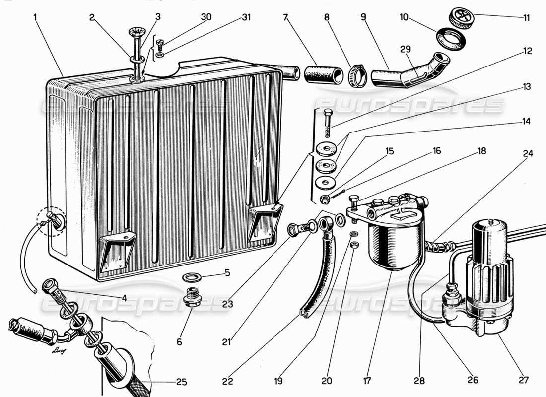 ferrari 330 gt 2+2 kraftstofftank teilediagramm