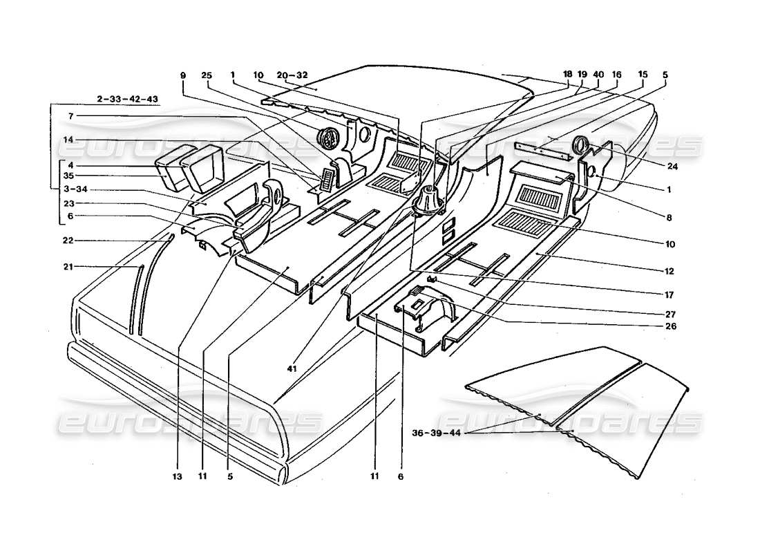 ferrari 400 gt / 400i (coachwork) teilediagramm für innenteppiche und verkleidungen