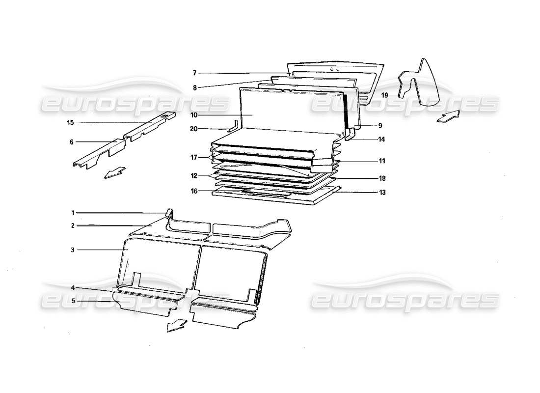 ferrari 308 quattrovalvole (1985) teilediagramm zur isolierung von fahrgast- und gepäckraum