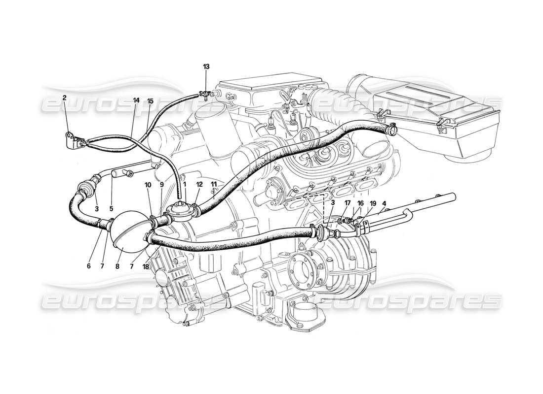 ferrari mondial 3.2 qv (1987) lufteinspritzung (für ch-version) teilediagramm