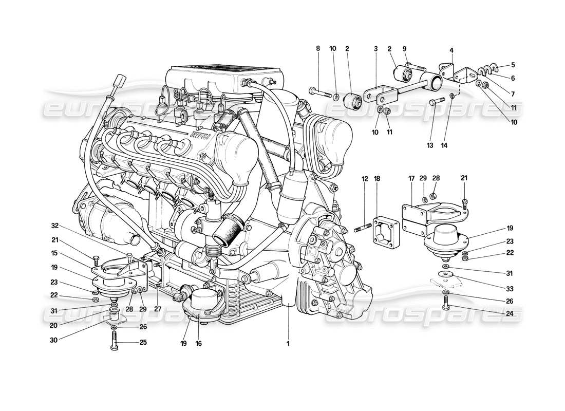 ferrari mondial 3.2 qv (1987) motor - getriebe und halterungen teilediagramm