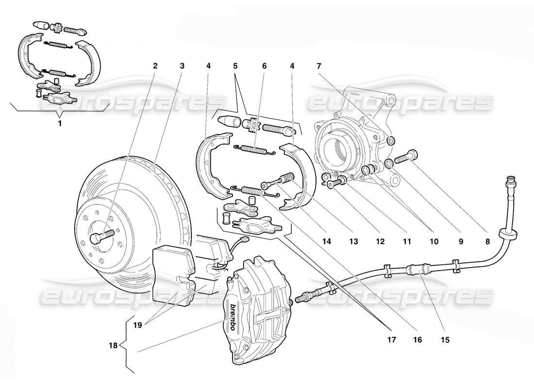 lamborghini diablo vt (1994) hintere bremsen teilediagramm