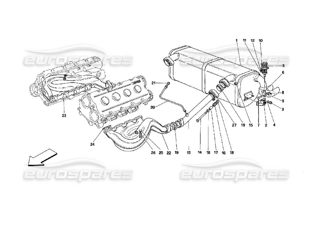 ferrari mondial 3.4 t coupe/cabrio auspuffanlage - nicht für fahrzeuge mit katalysatoren und 77db teilediagramm