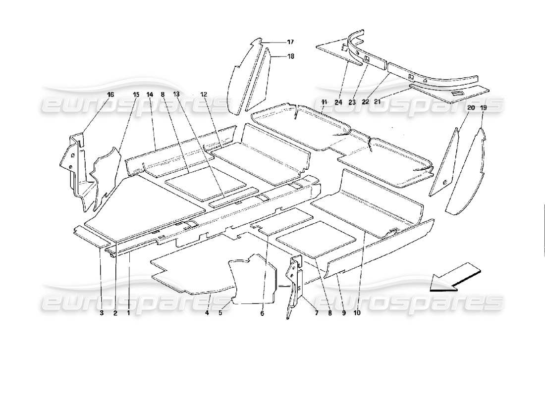 ferrari mondial 3.4 t coupe/cabrio isolierung des innenraums - coupé-teilediagramm