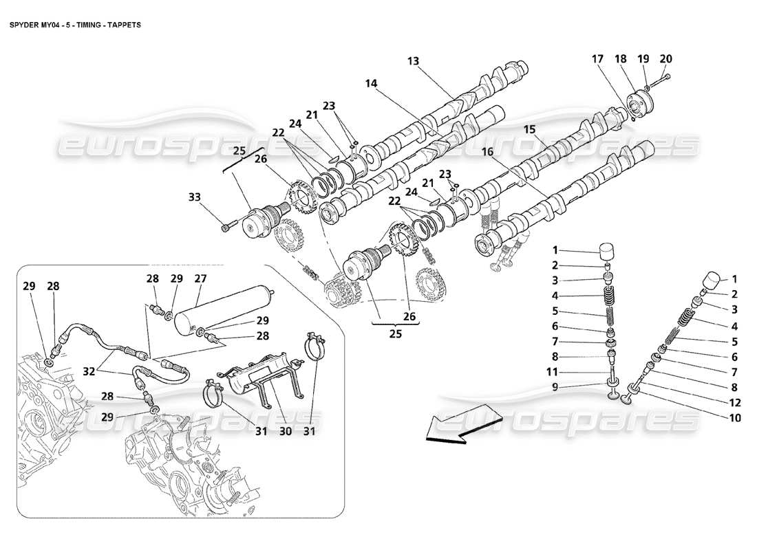 maserati 4200 spyder (2004) steuerstößel teilediagramm