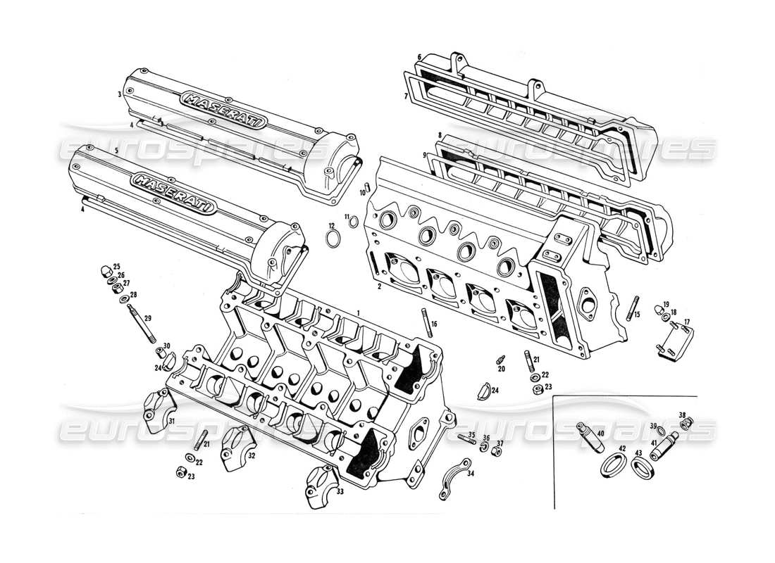 maserati indy 4.2 zylinderkopf-teilediagramm