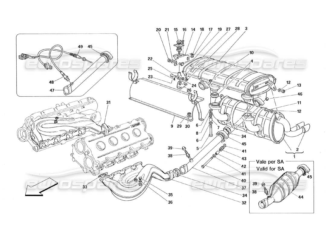 ferrari 348 (1993) tb / ts auspuffanlage teilediagramm