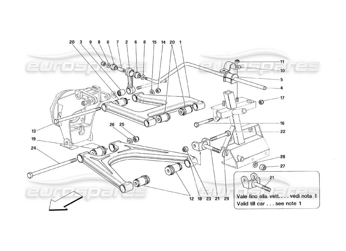 ferrari 348 (1993) tb / ts hinterradaufhängung - dreieckslenker-teilediagramm
