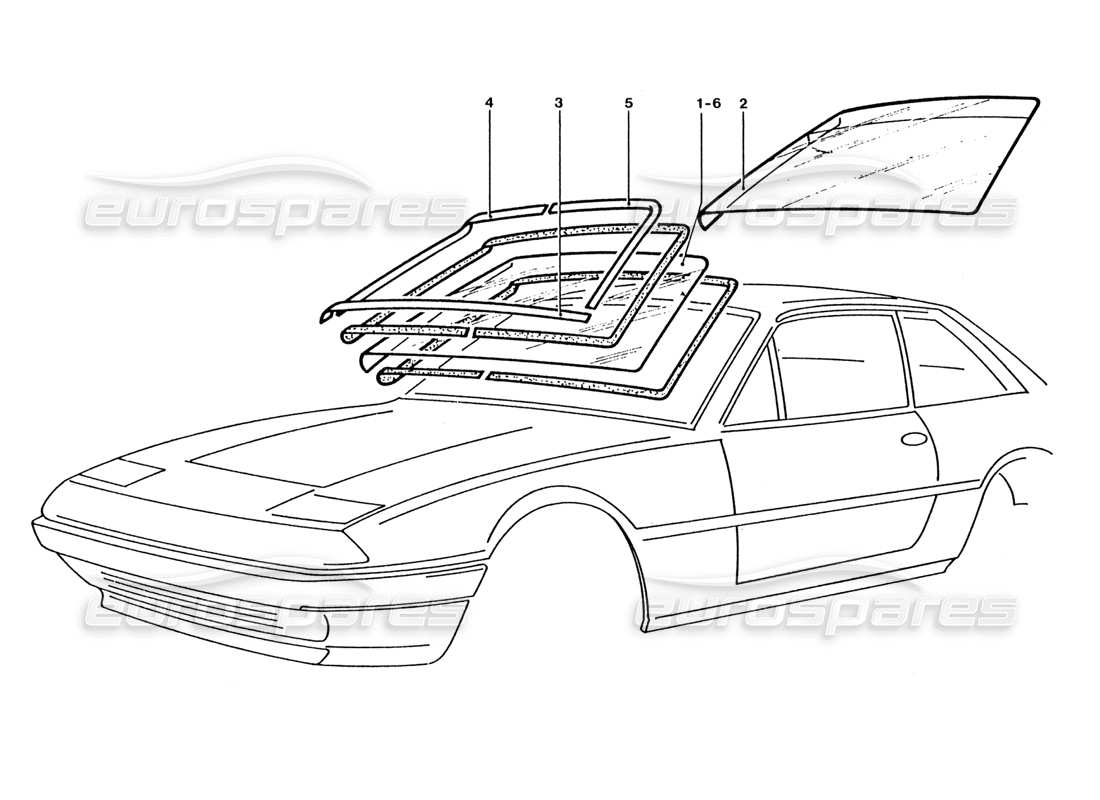 ferrari 400 gt / 400i (coachwork) teilediagramm für die frontscheibe