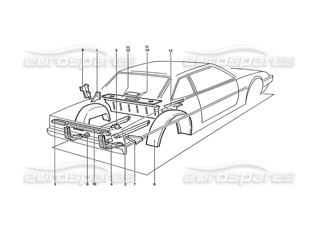 ferrari 400 gt / 400i (coachwork) teilediagramm für rückwand und schutzbleche