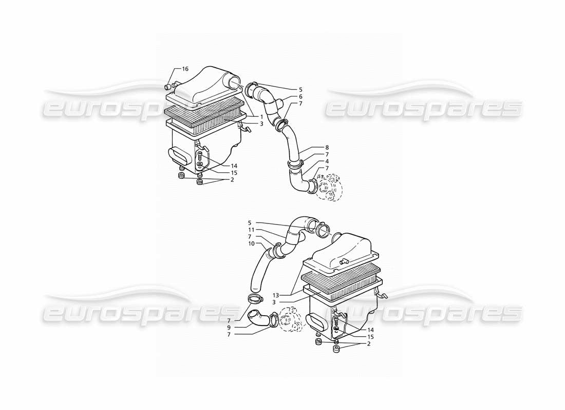 maserati ghibli 2.8 (abs) teilediagramm für luftfilter und kanäle