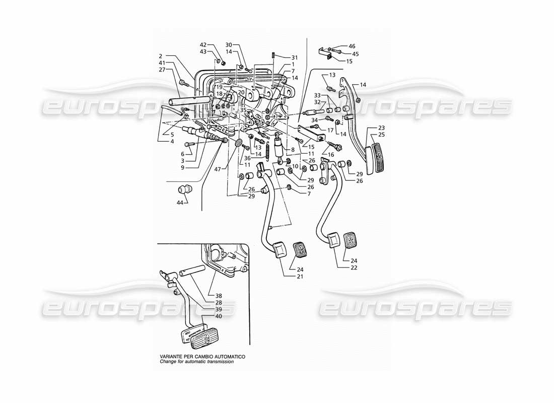 maserati ghibli 2.8 (abs) pedalbaugruppe und kupplungspumpe für linksantrieb (manuelles und automatisches getriebe) teilediagramm