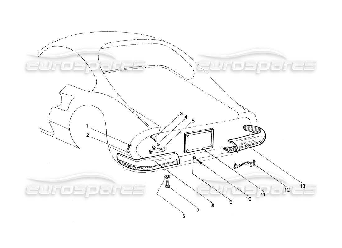 ferrari 206 gt dino (coachwork) teilediagramm für heckstoßstangen und befestigungen