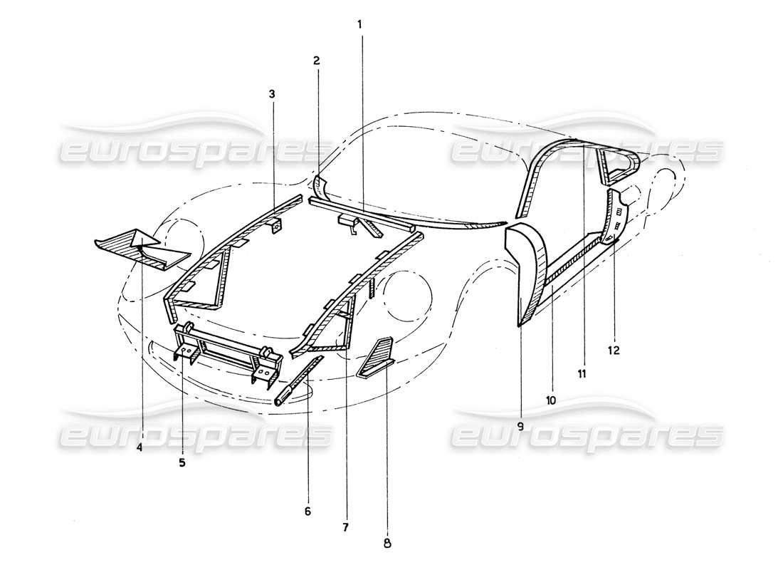 ferrari 206 gt dino (coachwork) vordere außenrahmenarbeit teilediagramm