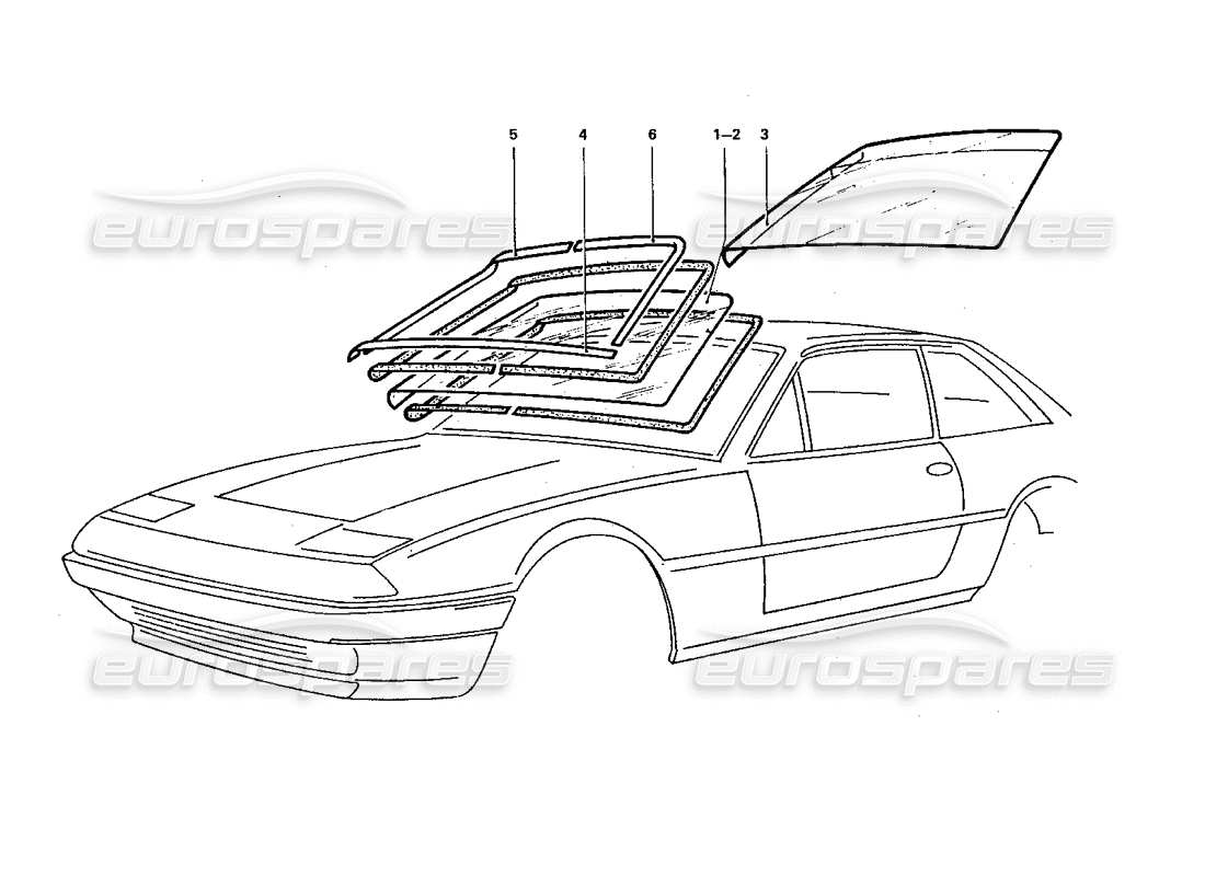 ferrari 412 (coachwork) teilediagramm für frontscheibe und verkleidungen