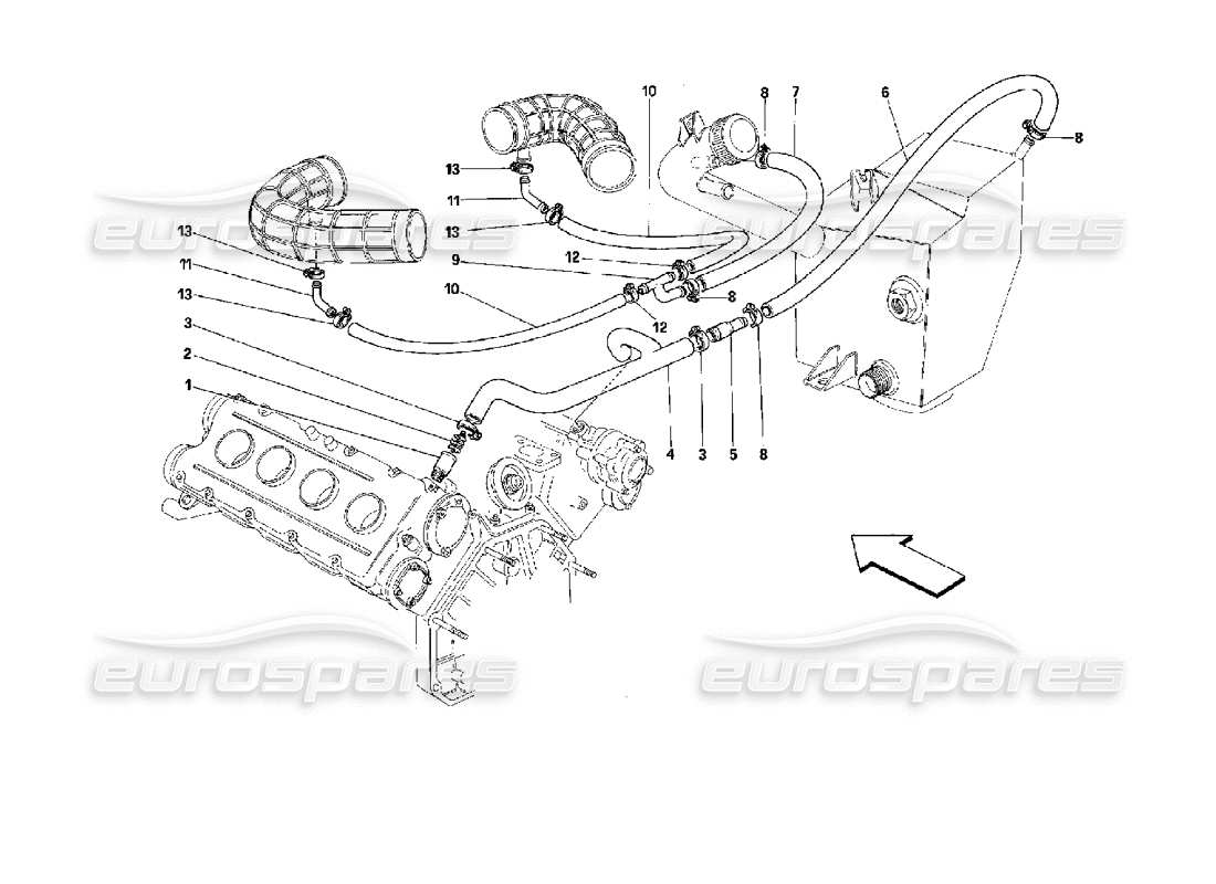 ferrari mondial 3.4 t coupe/cabrio teilediagramm des blow-by-systems