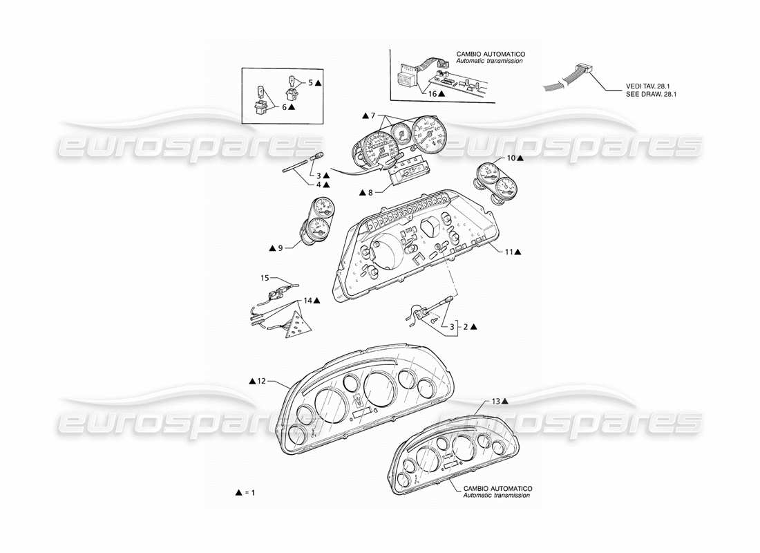 maserati qtp v6 (1996) borletti-instrumentierung teilediagramm