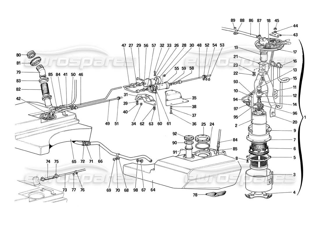 ferrari 412 (mechanical) teilediagramm für kraftstofftanks, pumpen und leitungen