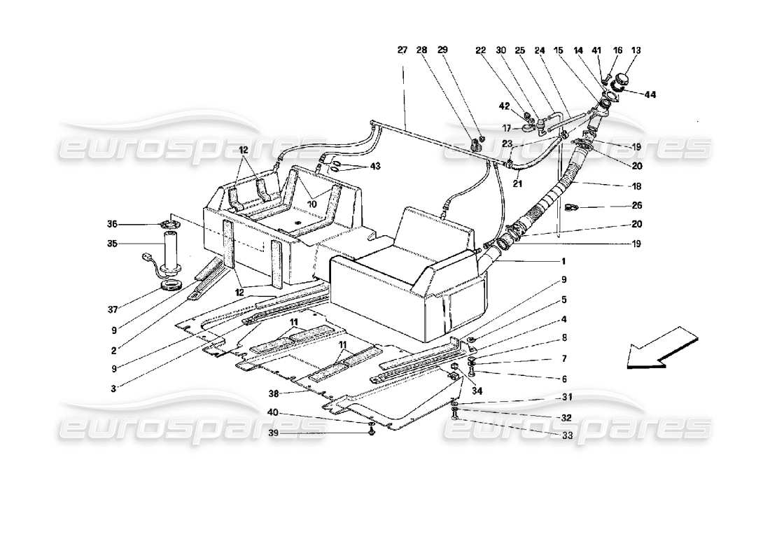 ferrari mondial 3.4 t coupe/cabrio tank- und kraftstoffentlüftungsvorrichtung - cabriolet - nicht für fahrzeuge mit katalysatoren teilediagramm